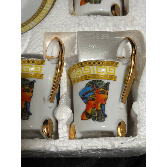 Fine Porcelain - Egyptian Themed - Cups & Saucers - 12 Pieces - Picture 2 of 8
